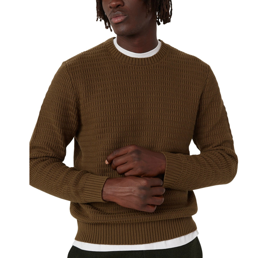 Frank and Oak Men Relaxed Fit Textured Ribbed Knit Sweater Tofu Size S